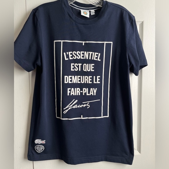 Lacoste Mens Roland Garros Edition Navy Blue Logo Jersey T-Shirt Medium - Picture 1 of 7